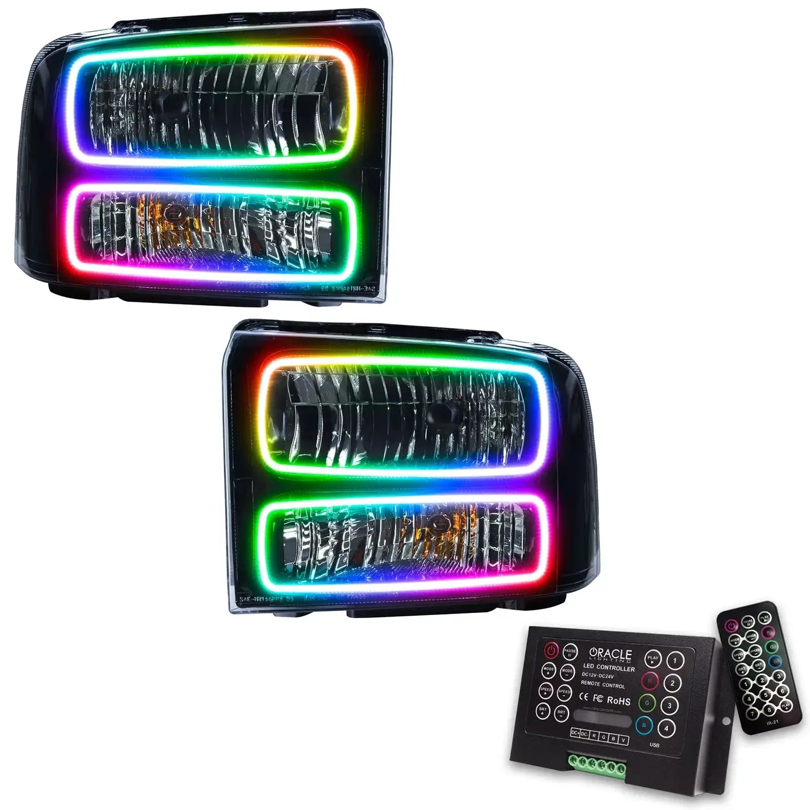 RGB LED projector headlights for off-road vehicles with remote and controller