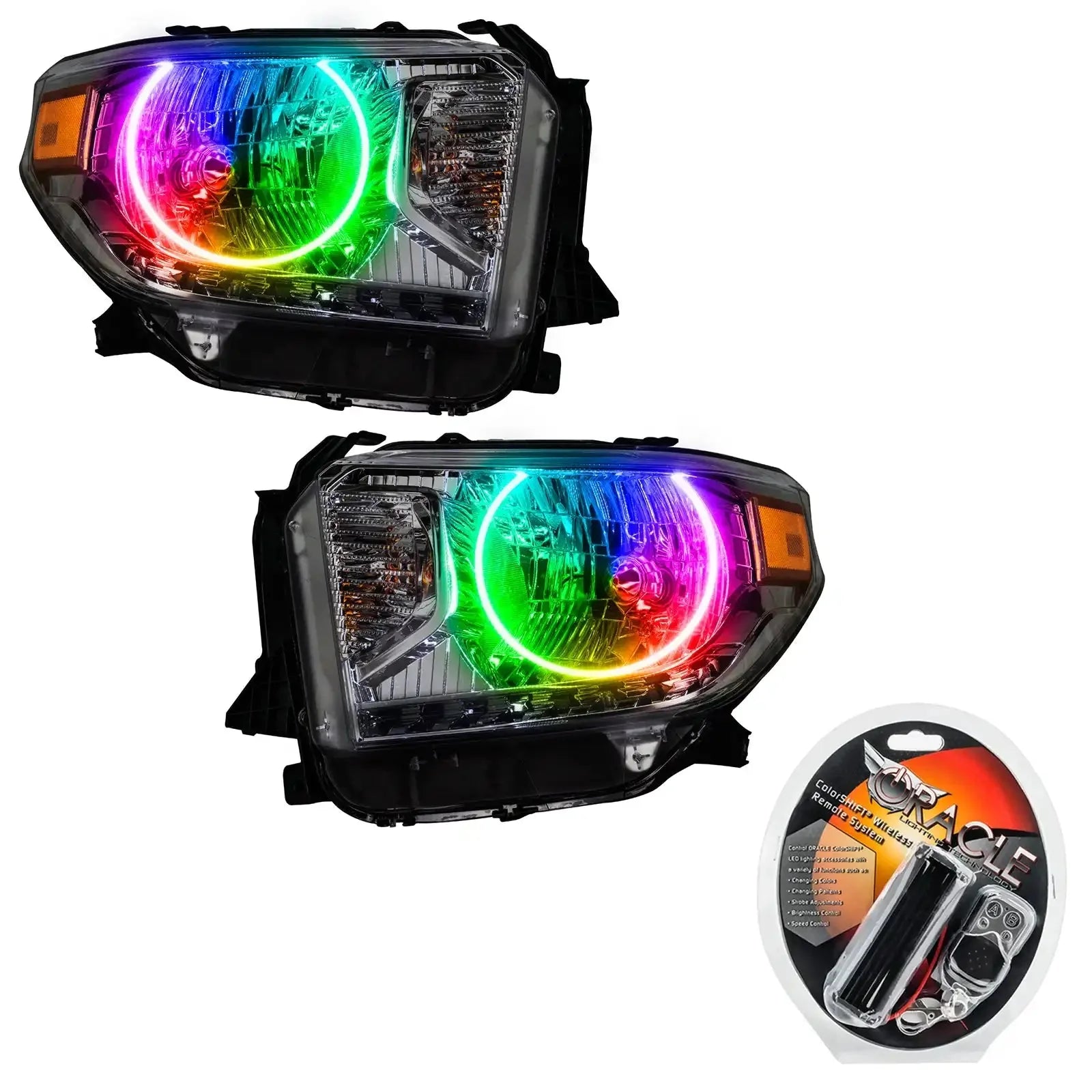 Pair of LED halo headlights with multicolor RGB lighting kit for Toyota Tacoma