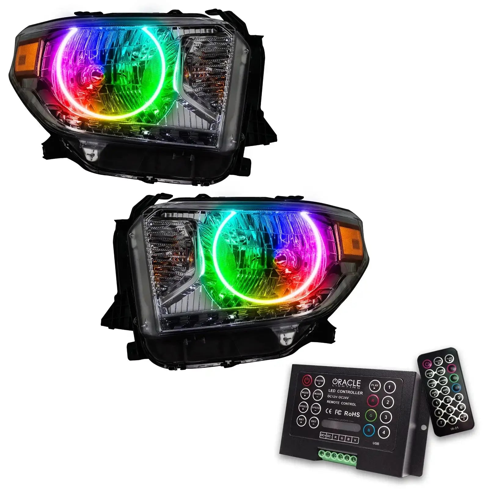 Pair of LED RGB halo projector headlights for trucks with remote control system