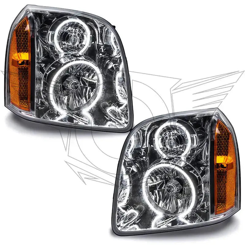 Pair of LED halo projector headlights with clear lens and amber side reflectors for Toyota Tacoma