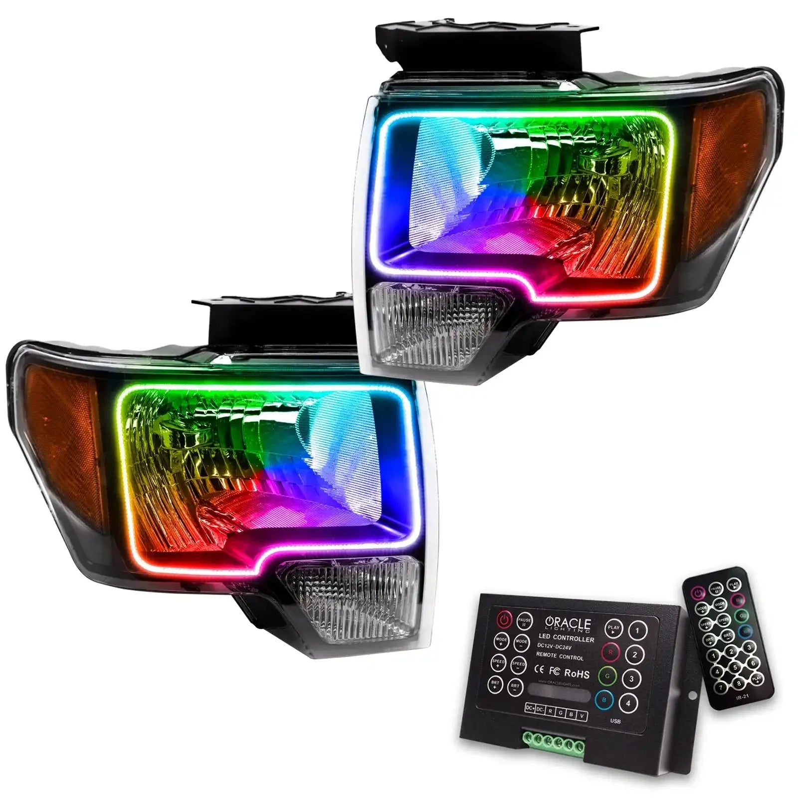 Pair of multicolor LED halo headlights with remote controller for Toyota Tacoma trucks
