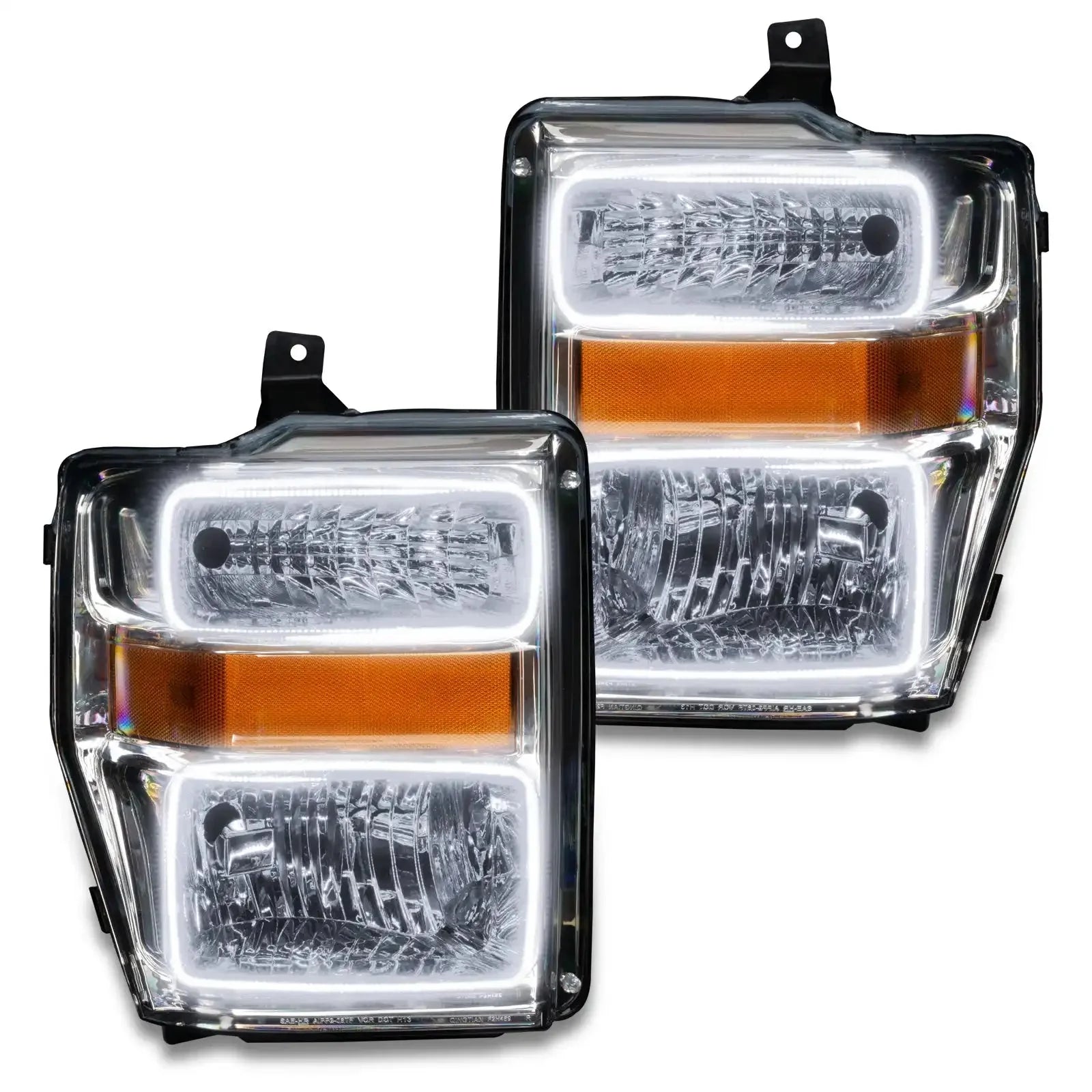 Pair of LED headlight assemblies with amber reflectors for Toyota Tundra trucks