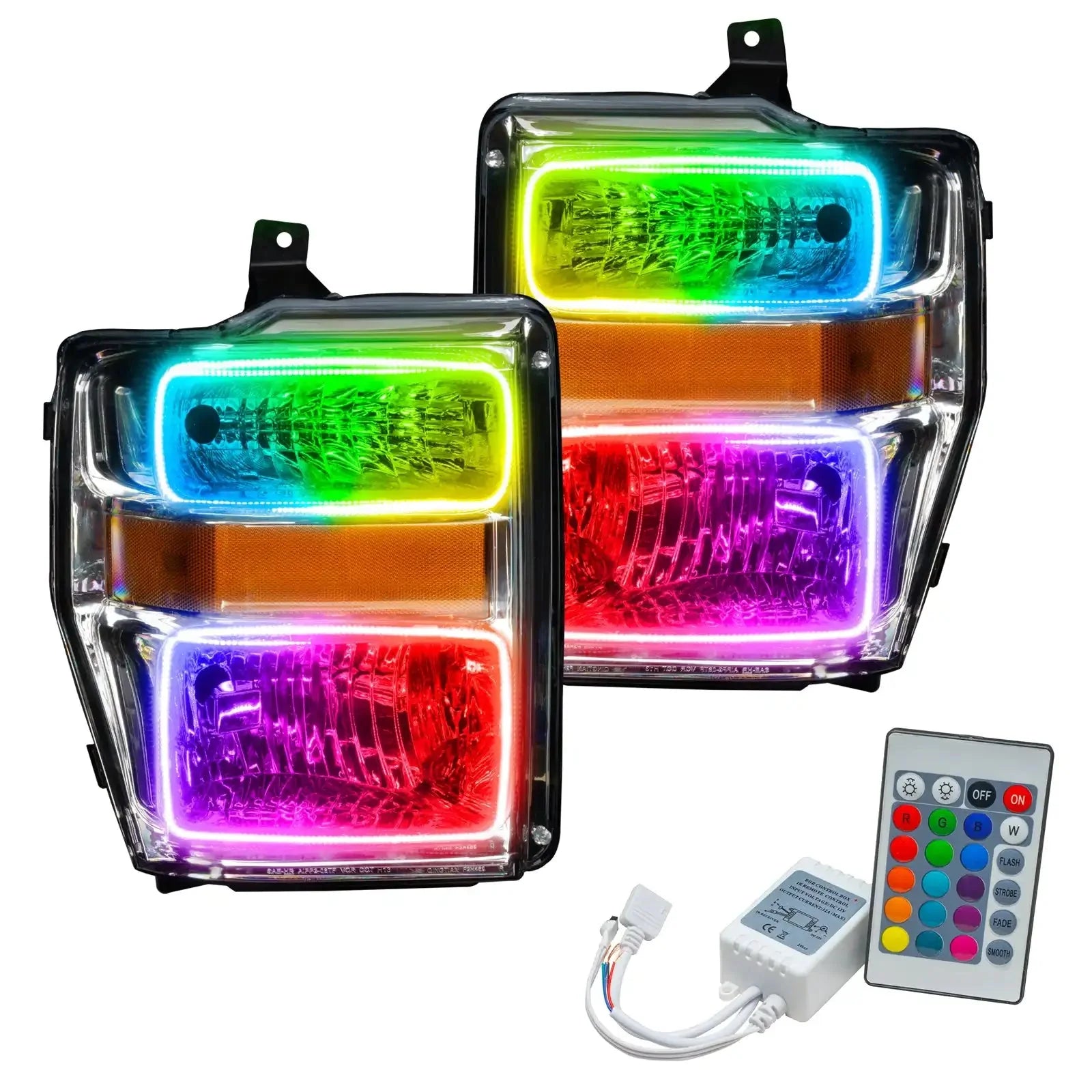 Multicolor LED halo headlights with remote control for off-road vehicles