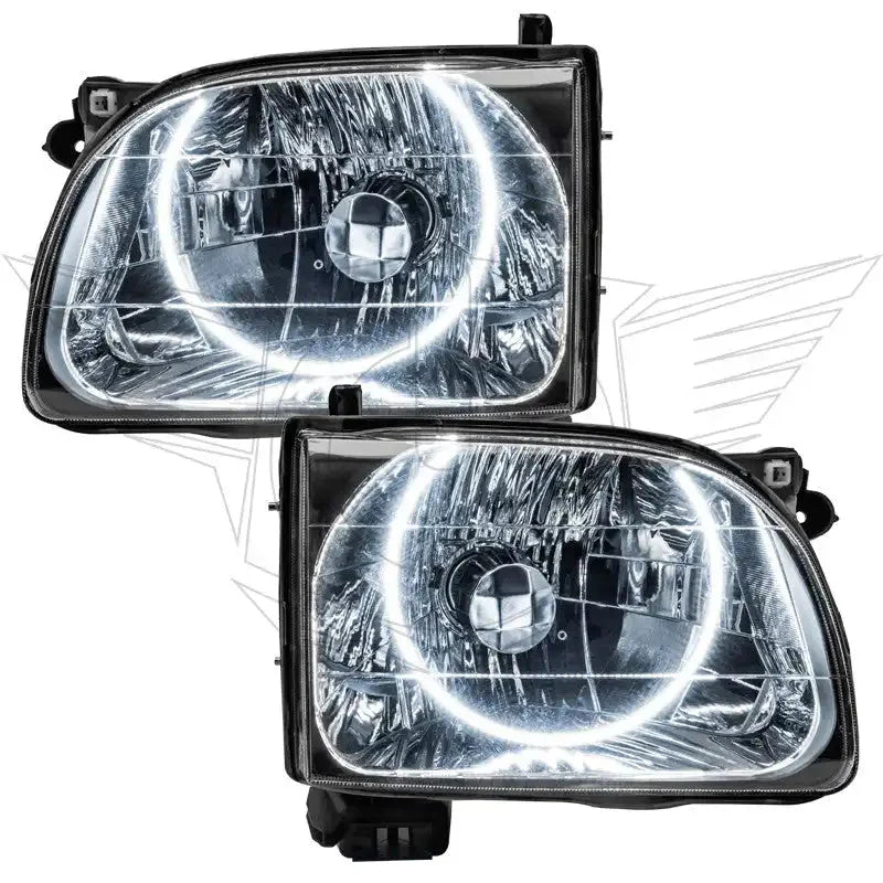 Pair of clear halo LED projector headlights for Toyota Tacoma, off-road truck lighting upgrade