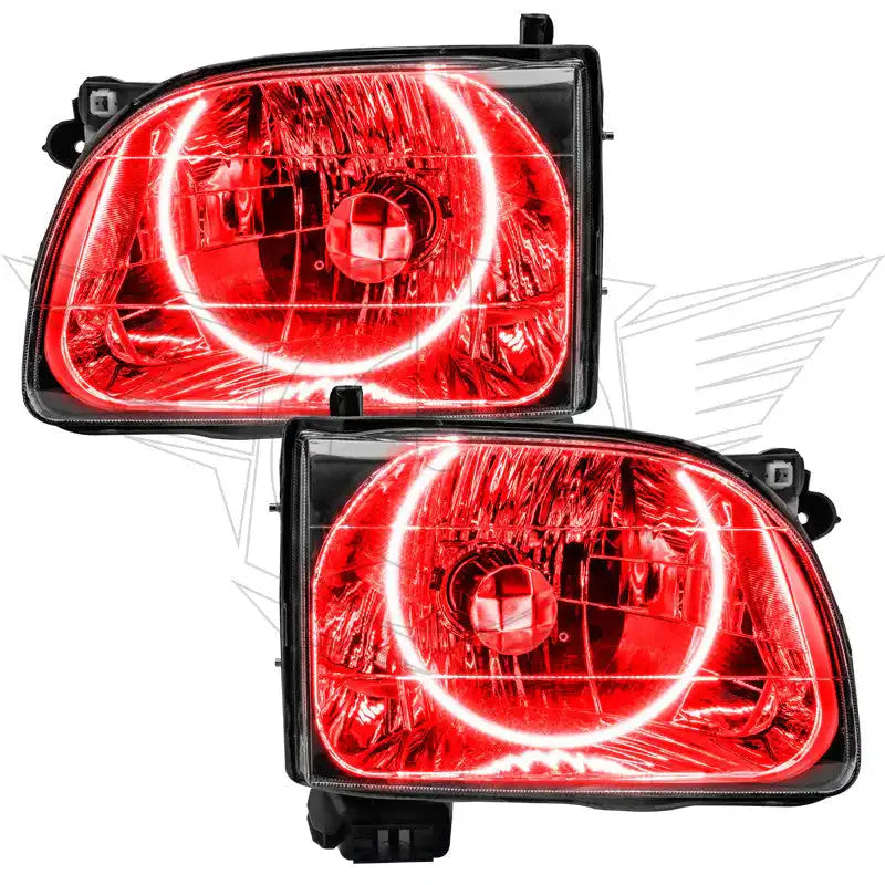 Pair of red LED halo headlights for Toyota Tacoma, overland vehicle accessory