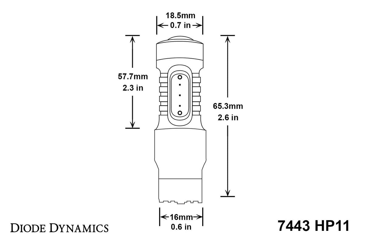 Diode Dynamics HP11 7440/7443 LED turn signal bulbs for trucks and SUVs – dimensions