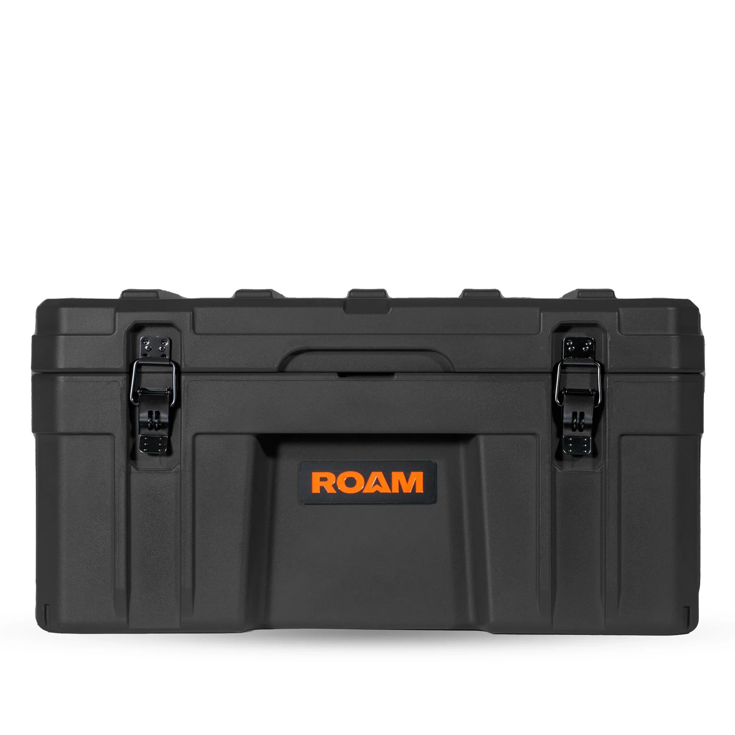 Black hard storage case with latches, ROAM logo, ideal for overlanding gear organization