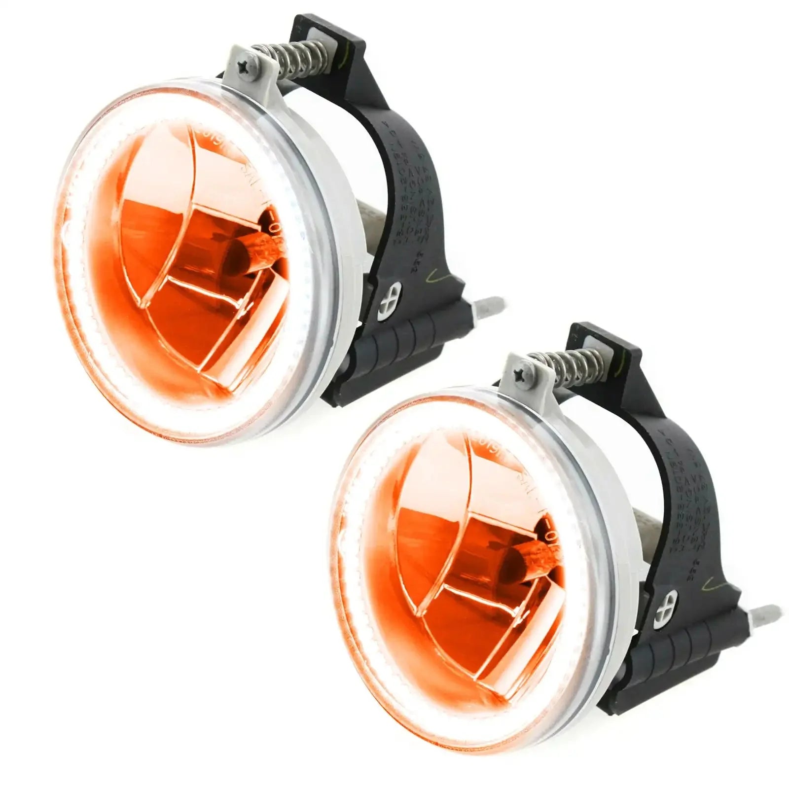 Pair of round amber LED halo fog lights for off-road vehicles and trucks