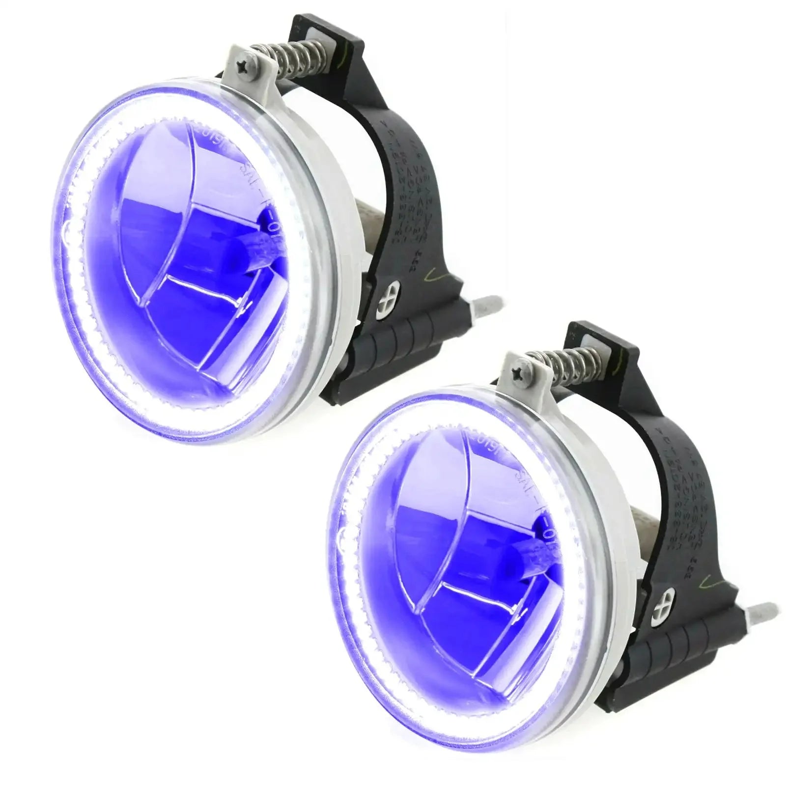 Pair of round blue LED halo projector lights for off-road vehicles and trucks