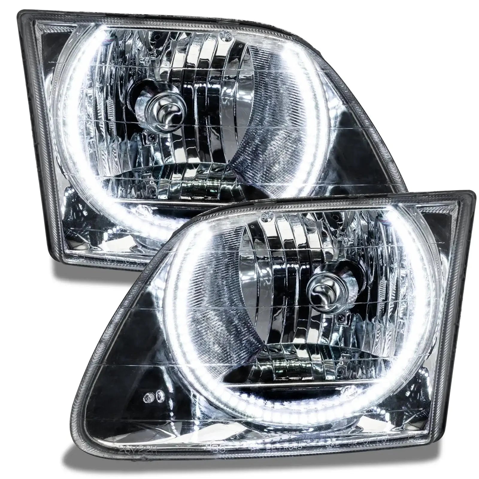 Pair of clear halo LED projector headlights for off-road vehicles and trucks