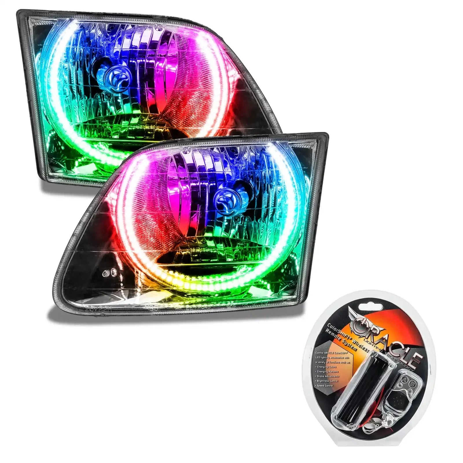 Pair of multi-color LED halo headlights with remote for Toyota Tacoma, overlanding accessory