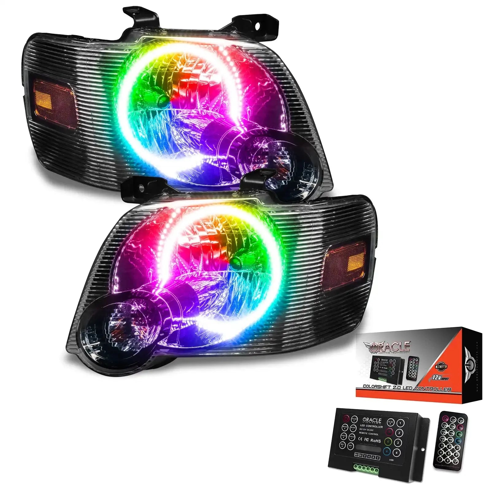 Pair of multicolor LED halo headlights with controller kit for Toyota Tacoma