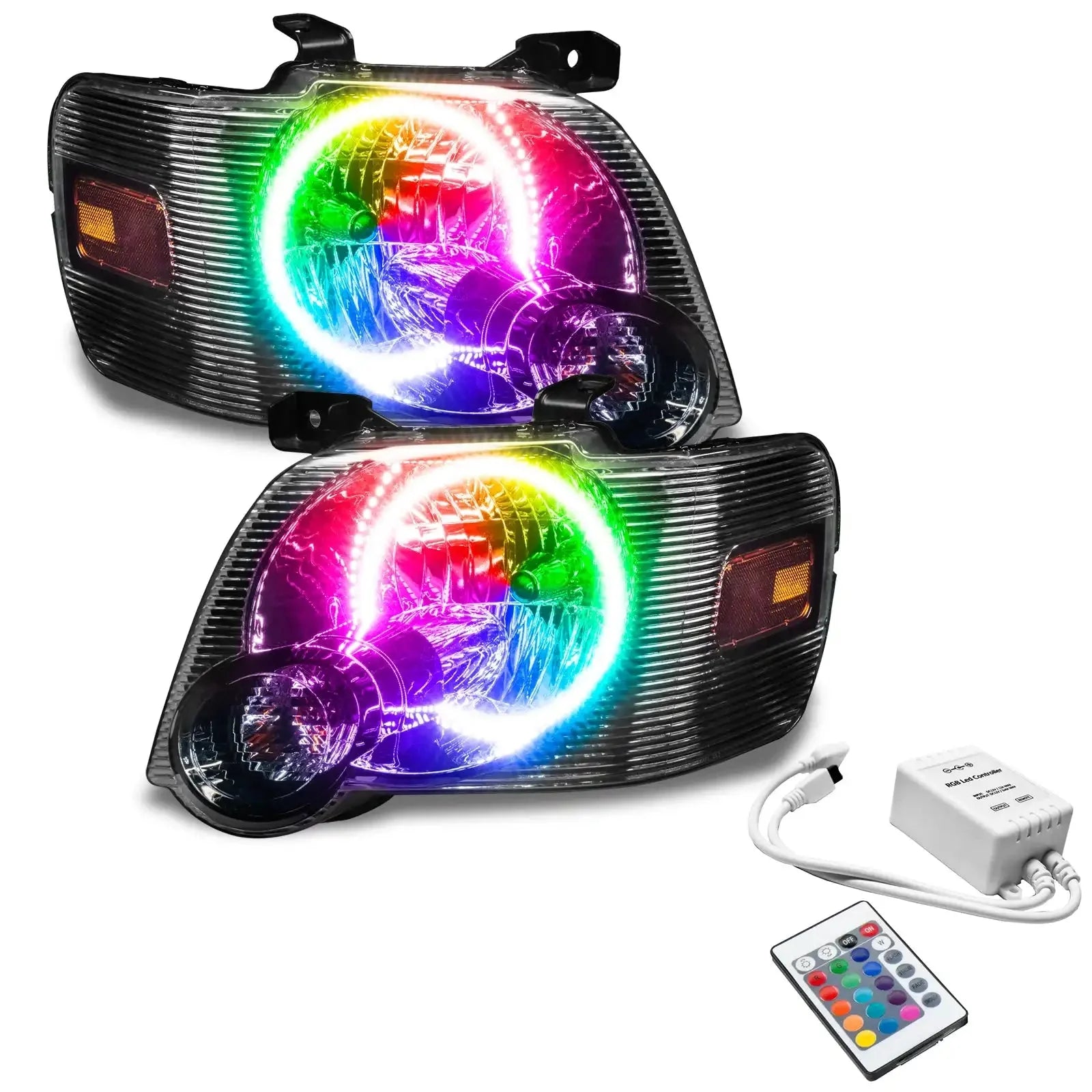 Pair of RGB LED halo headlights with remote control for Toyota Tacoma, overlanding accessory