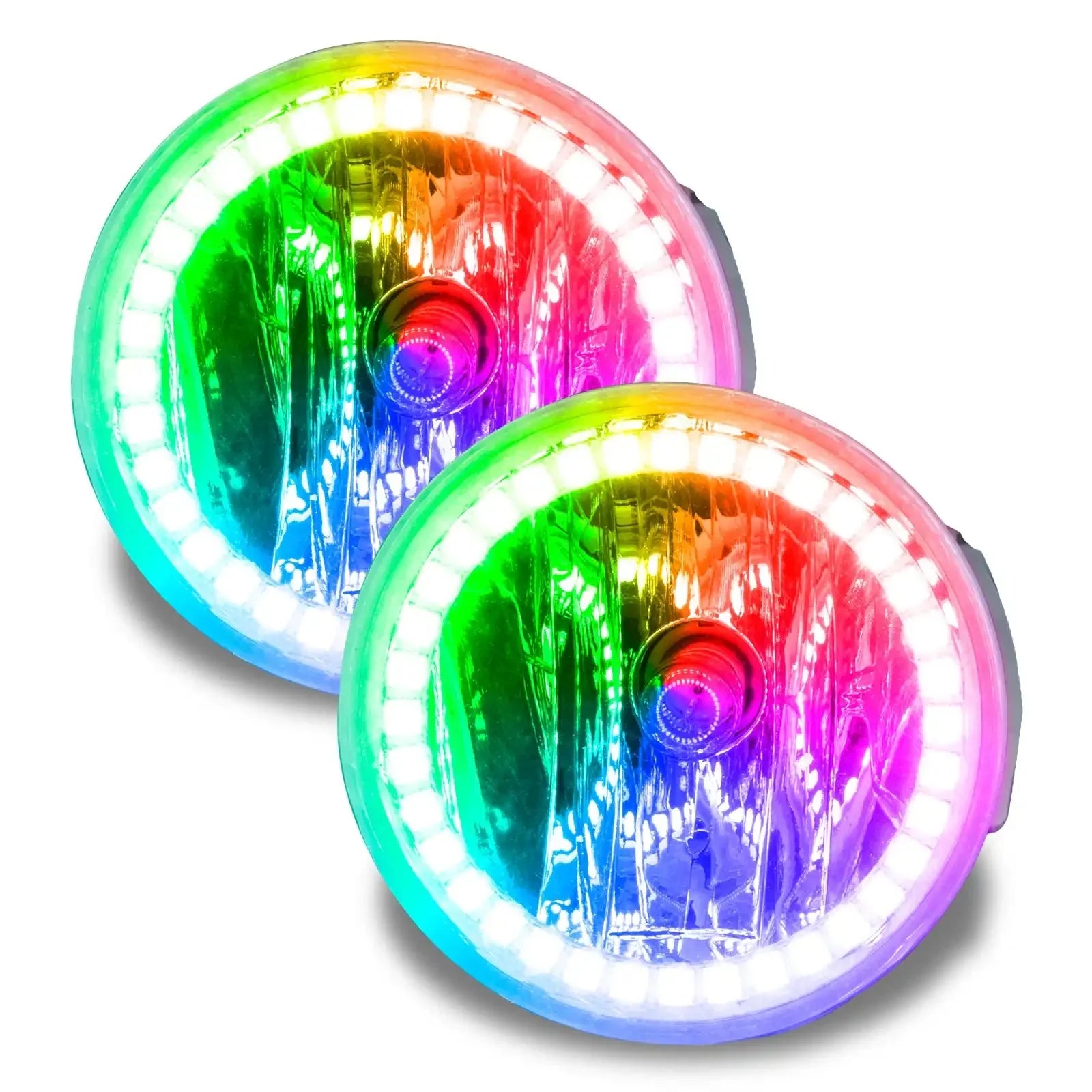 Pair of round RGB LED color-changing headlights for off-road vehicles