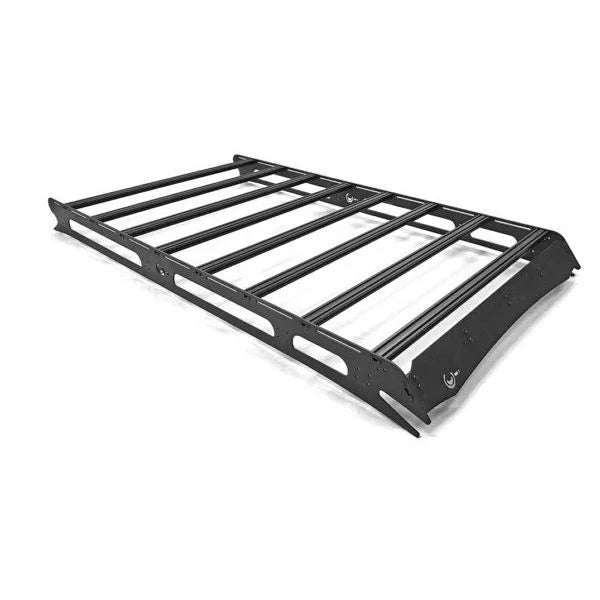 Black aluminum roof rack for overlanding vehicles, ideal for Toyota, Jeep, Ford SUVs and trucks