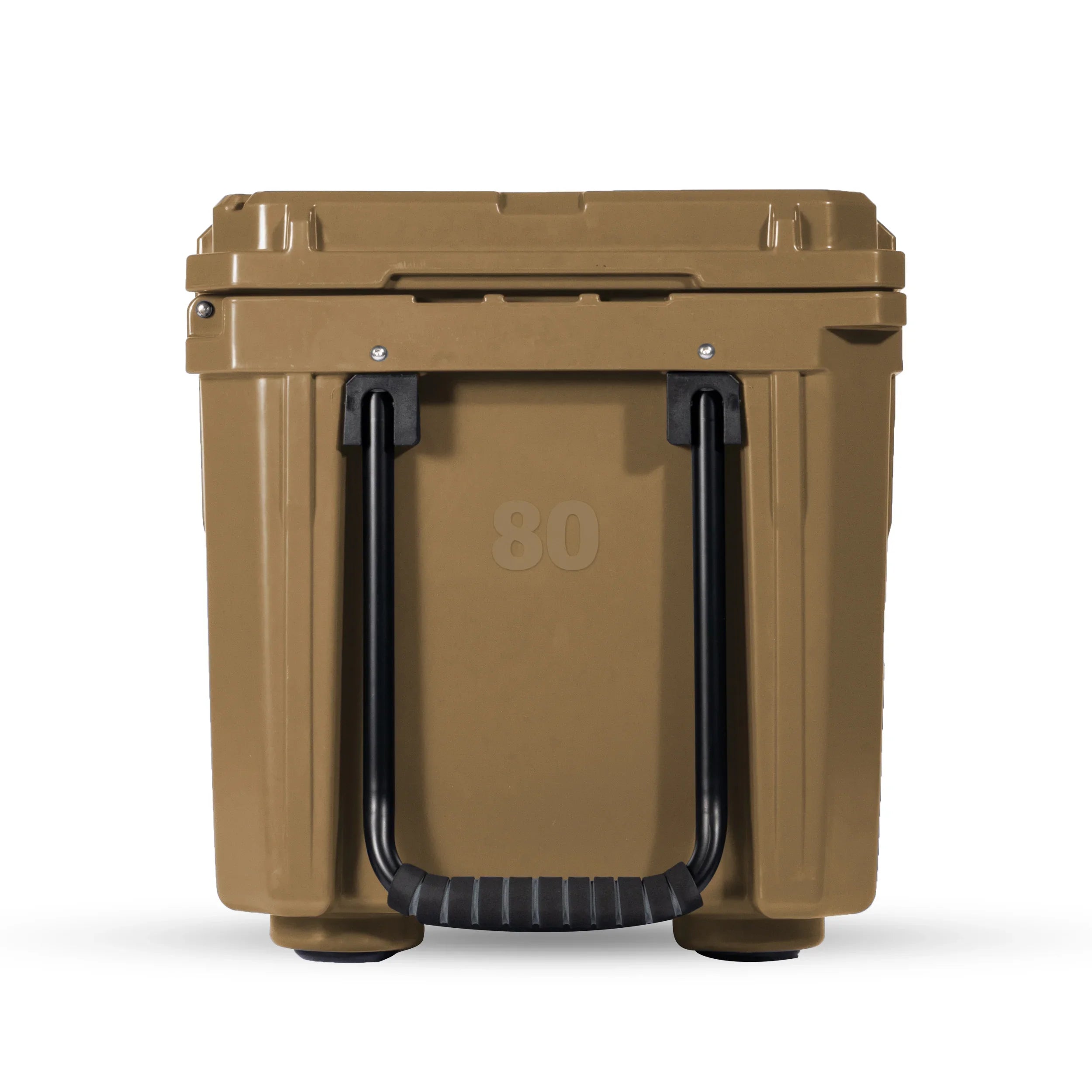 Desert tan 80L rolling storage case with black handle for overlanding and camping gear