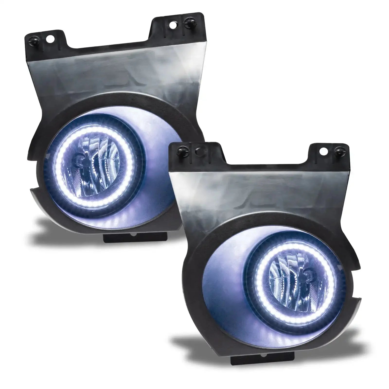 Pair of LED halo fog lights with mounting brackets for off-road vehicles