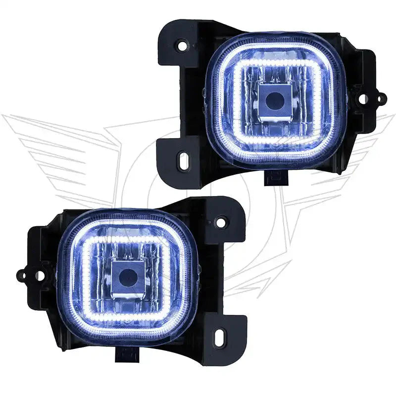 Pair of LED square fog lights with halo rings for off-road and overlanding vehicles