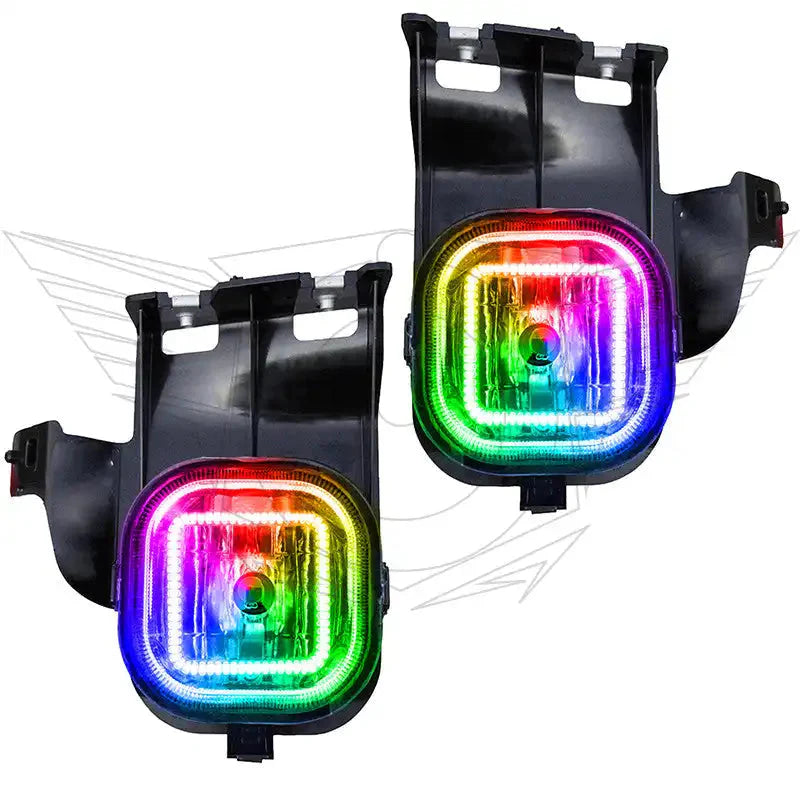 Pair of RGB LED fog lights with multicolor halo for Toyota 4Runner, off-road vehicle accessory