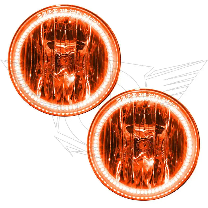 Pair of round amber LED halo off-road vehicle lights for trucks and SUVs