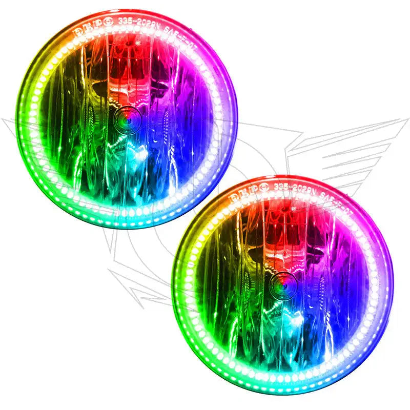 Pair of round multicolor LED headlights for off-road or overlanding vehicles