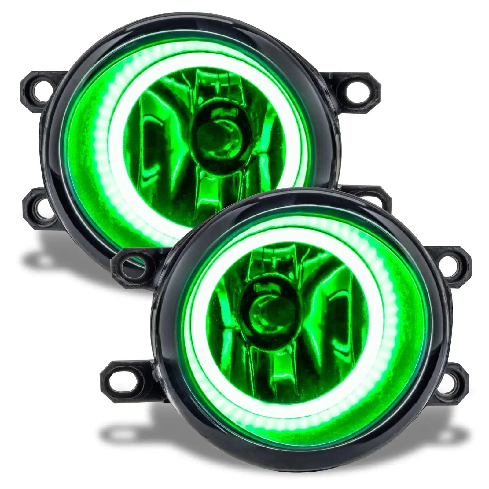 Pair of green LED halo fog lights for off-road vehicles and trucks