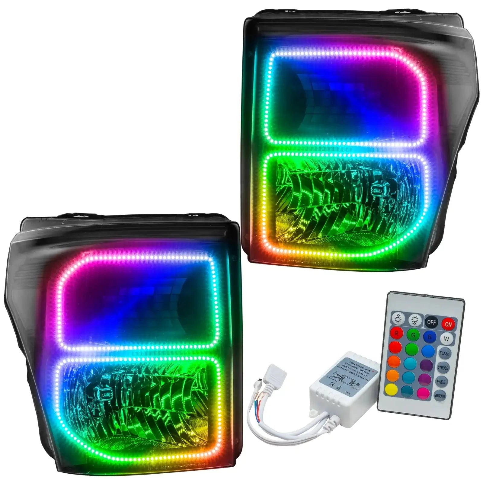 Pair of LED RGB color-changing headlights for trucks with remote control included