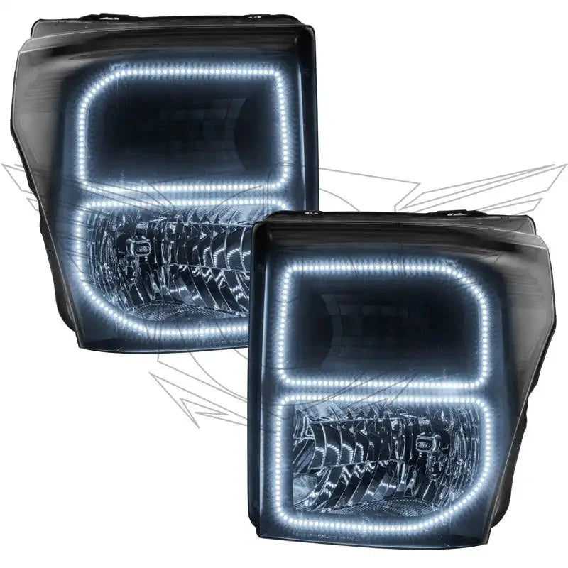 Pair of LED projector headlights with black housing and white light accents for trucks or SUVs