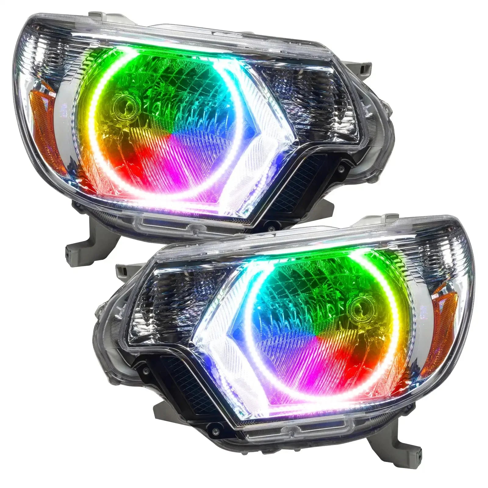 Pair of aftermarket multi-color LED headlights for Toyota Tacoma