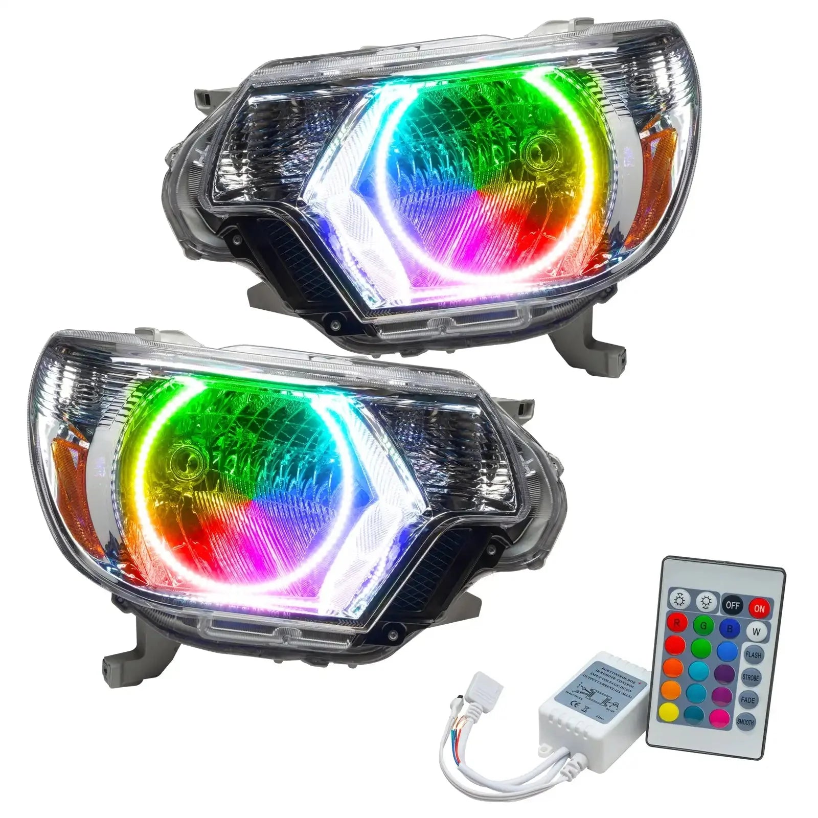 Pair of RGB LED halo projector headlights with remote control for Toyota Tacoma