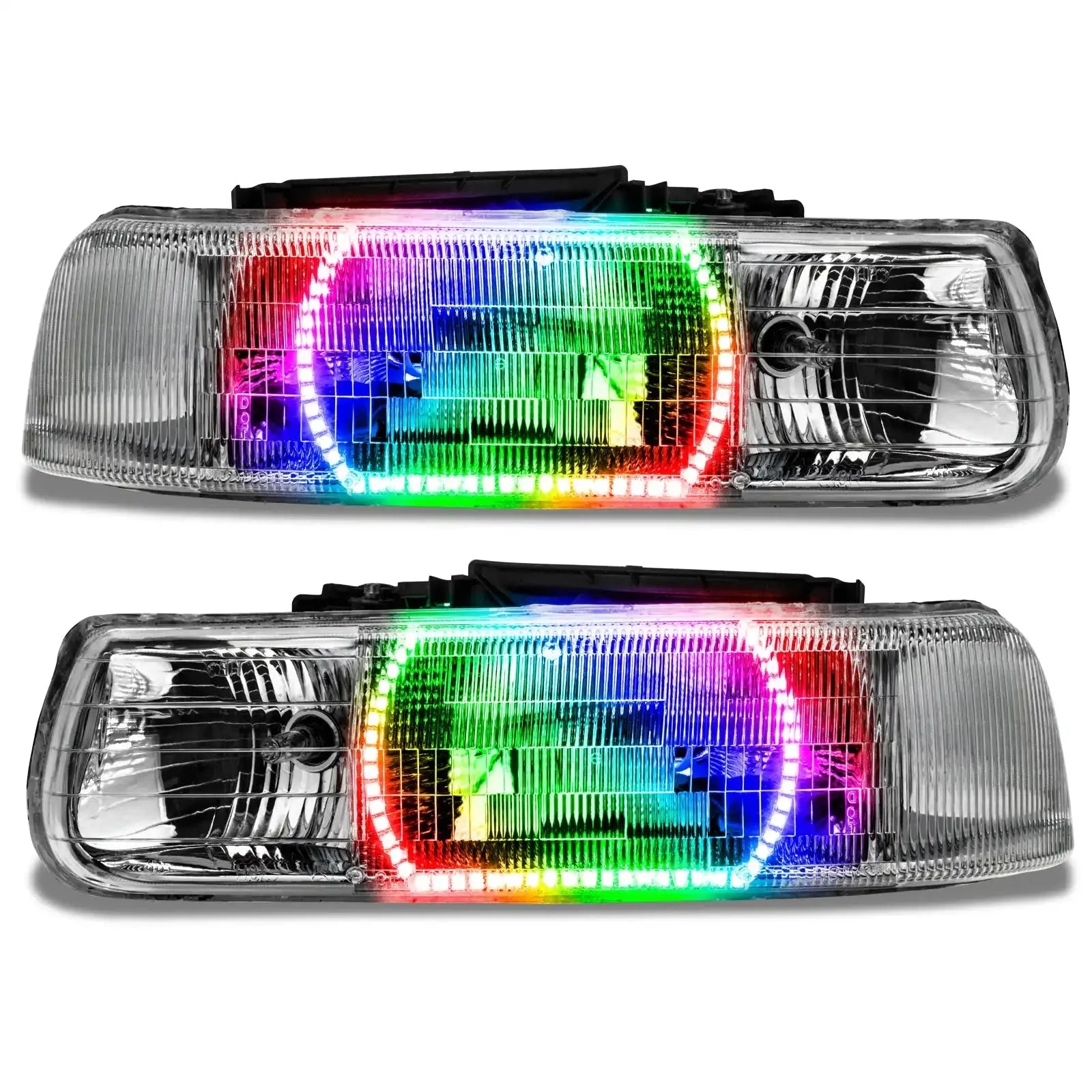 Pair of clear projector headlights with multi-color LED halo for Toyota 4Runner