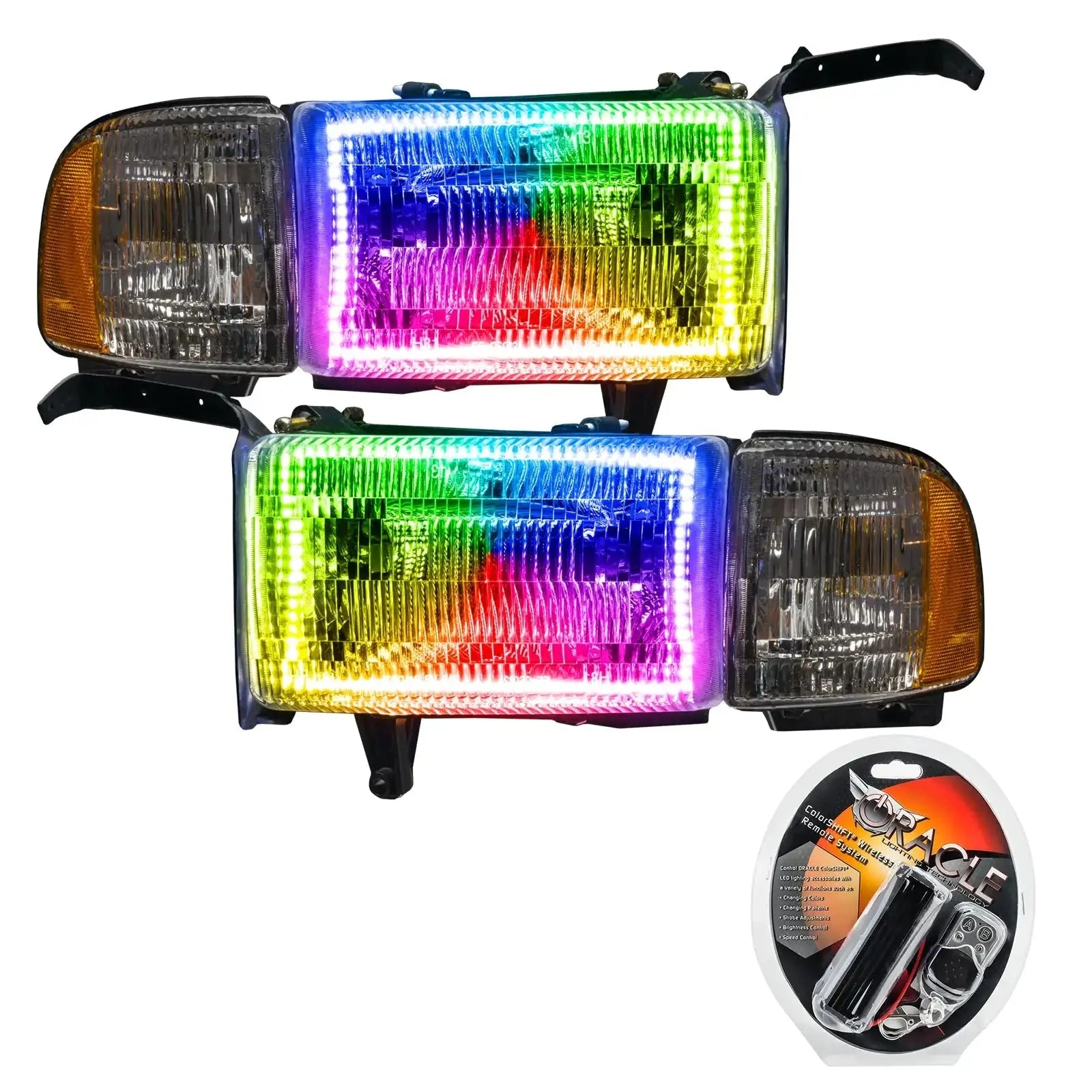 Pair of multicolor LED halo headlights for Toyota Tacoma with remote control kit