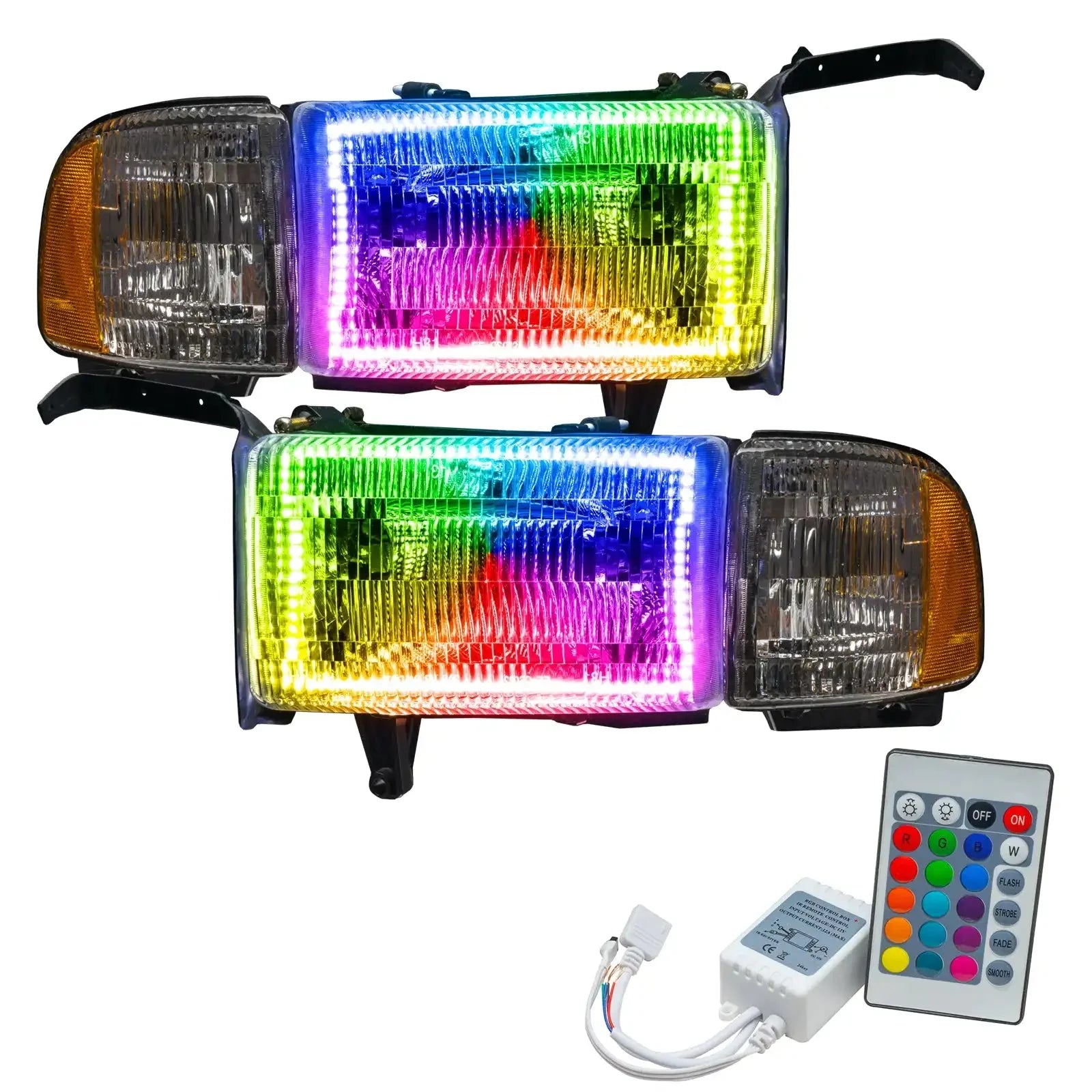 RGB LED halo headlights with remote control for Toyota Tacoma, multicolor light display