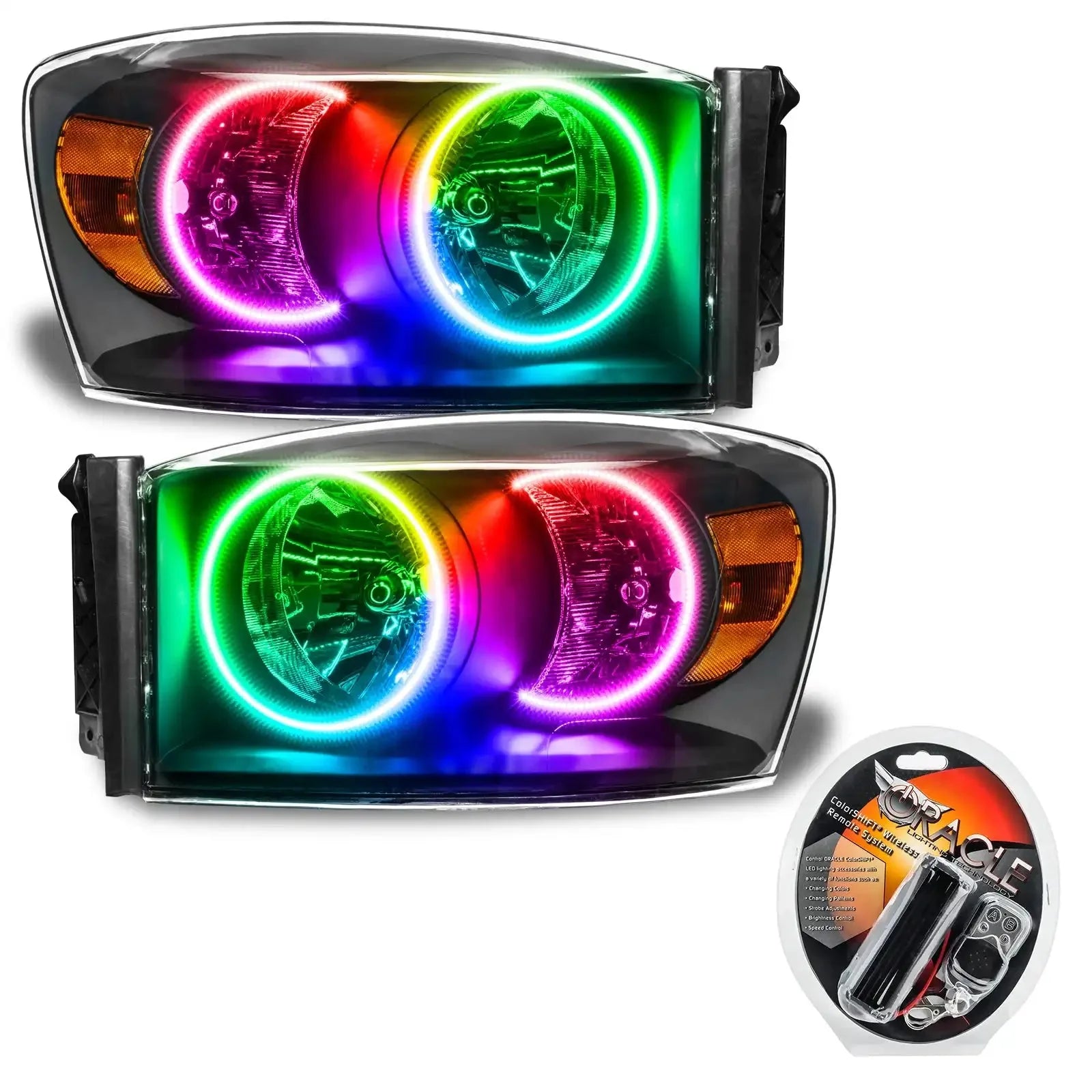 Pair of colorful LED halo projector headlights for Toyota Tacoma with remote control kit