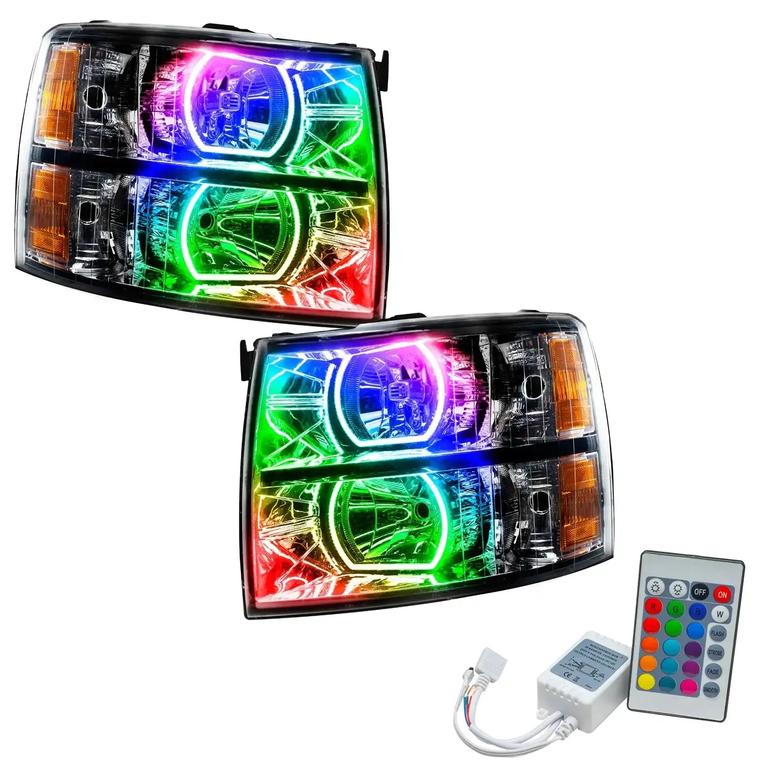 LED RGB halo headlights pair with remote control for off-road vehicles and trucks
