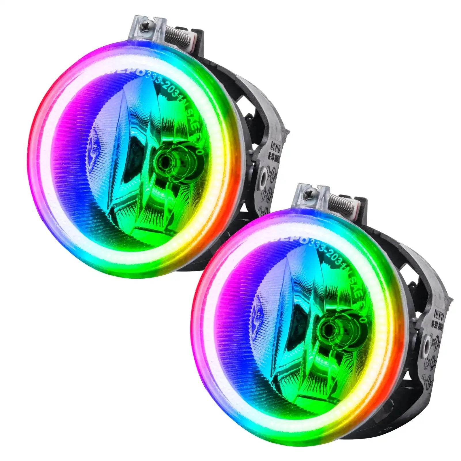 Pair of RGB halo LED round fog lights for off-road vehicles and trucks