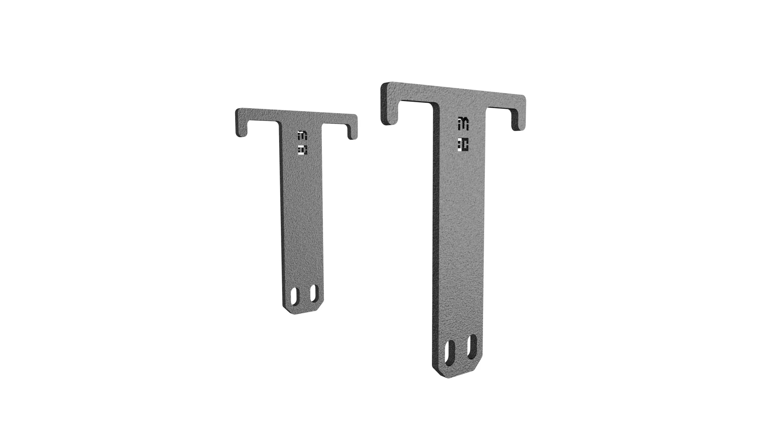 Pair of black metal mounting brackets for overlanding vehicle accessory installation