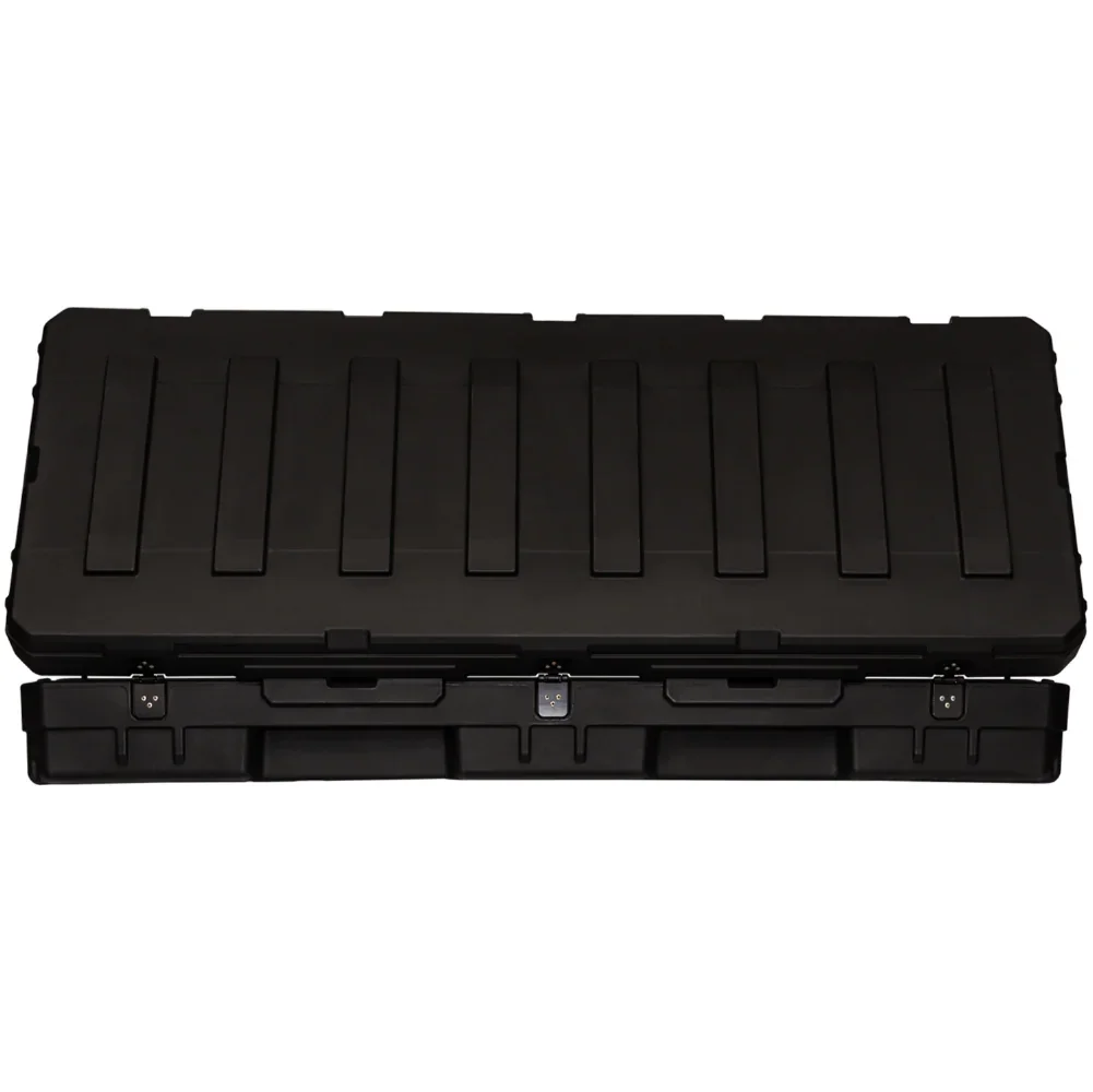 Black rooftop cargo box for overlanding and expedition vehicle storage