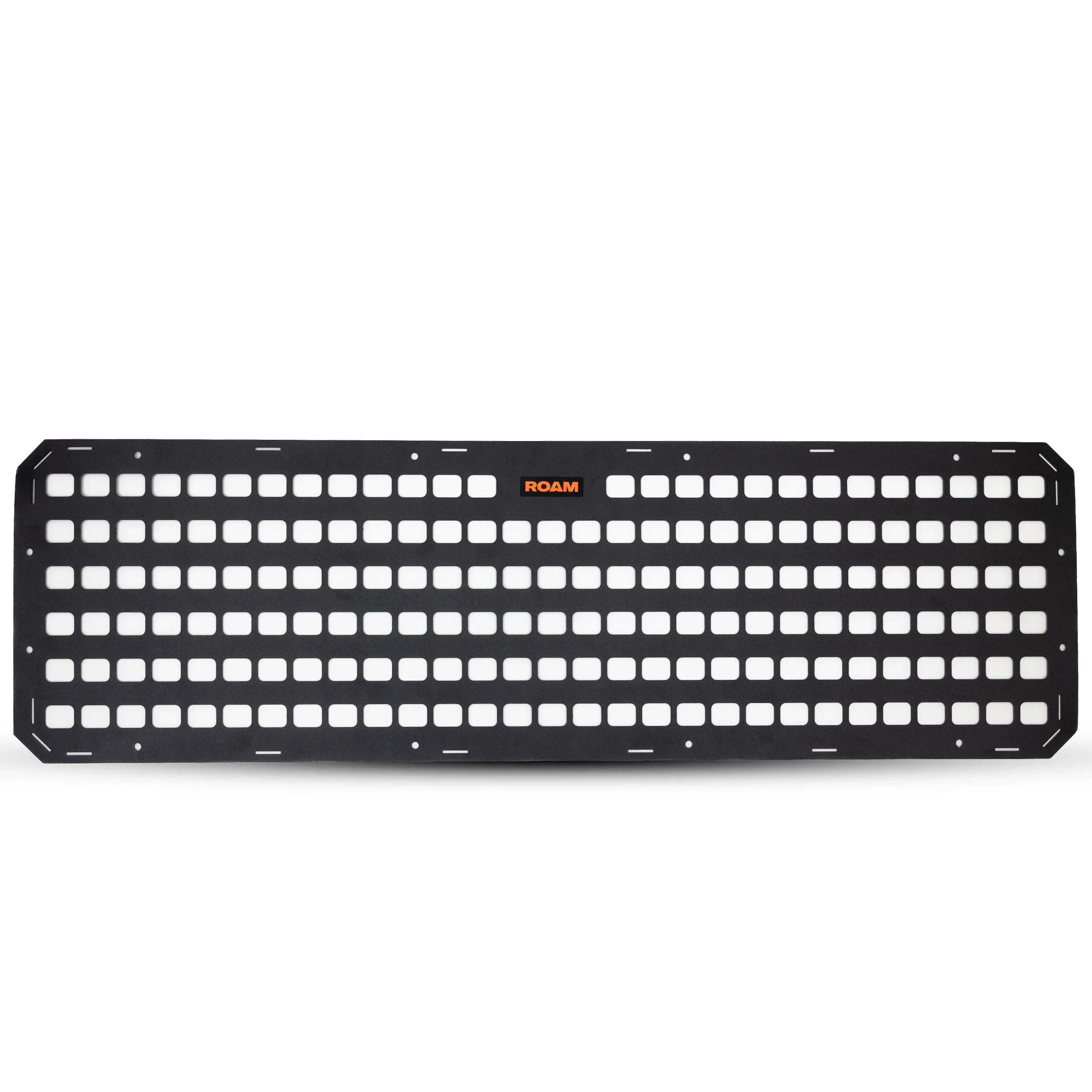 Black metal MOLLE panel for vehicle storage and overlanding gear organization