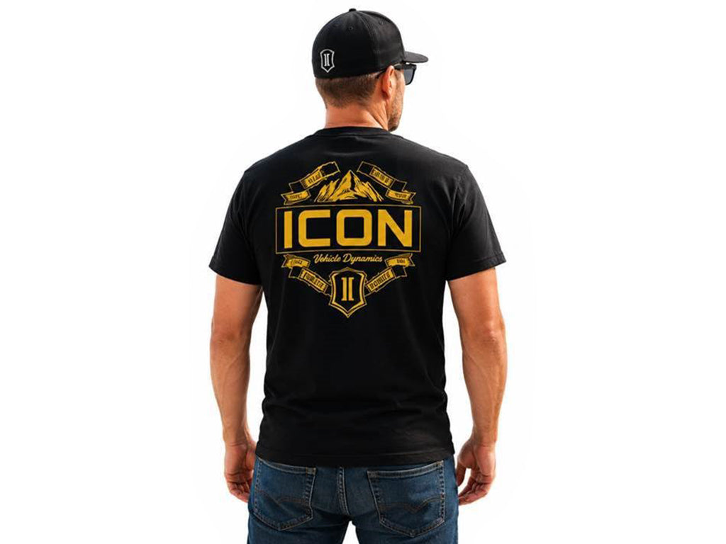 ICON Mountain View logo t-shirt in black, size Medium, universal fit apparel