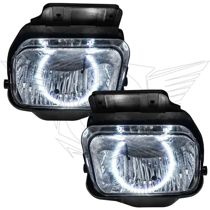 Pair of LED halo projector headlights for Toyota Tacoma, clear lens, black housing