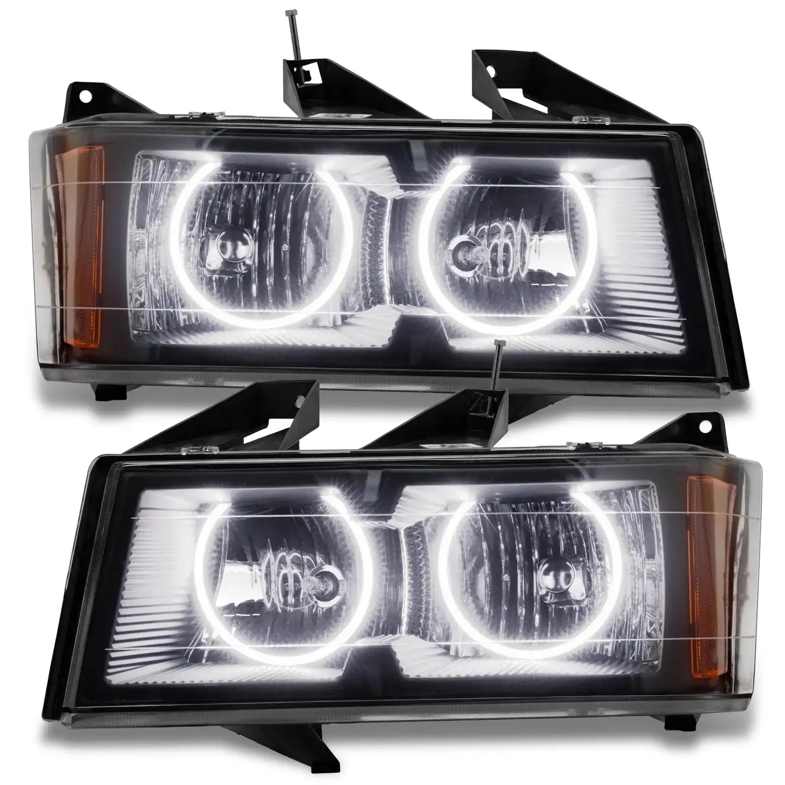 Pair of rectangular LED halo projector headlights with clear lens and amber accent for trucks or SUVs