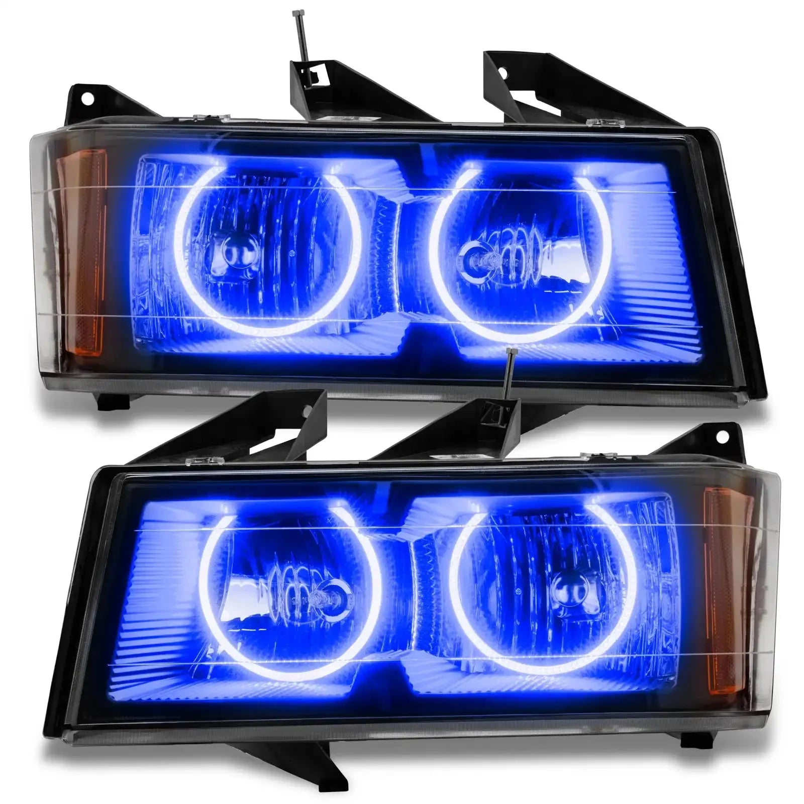Pair of aftermarket blue halo LED projector headlights for Toyota Tacoma