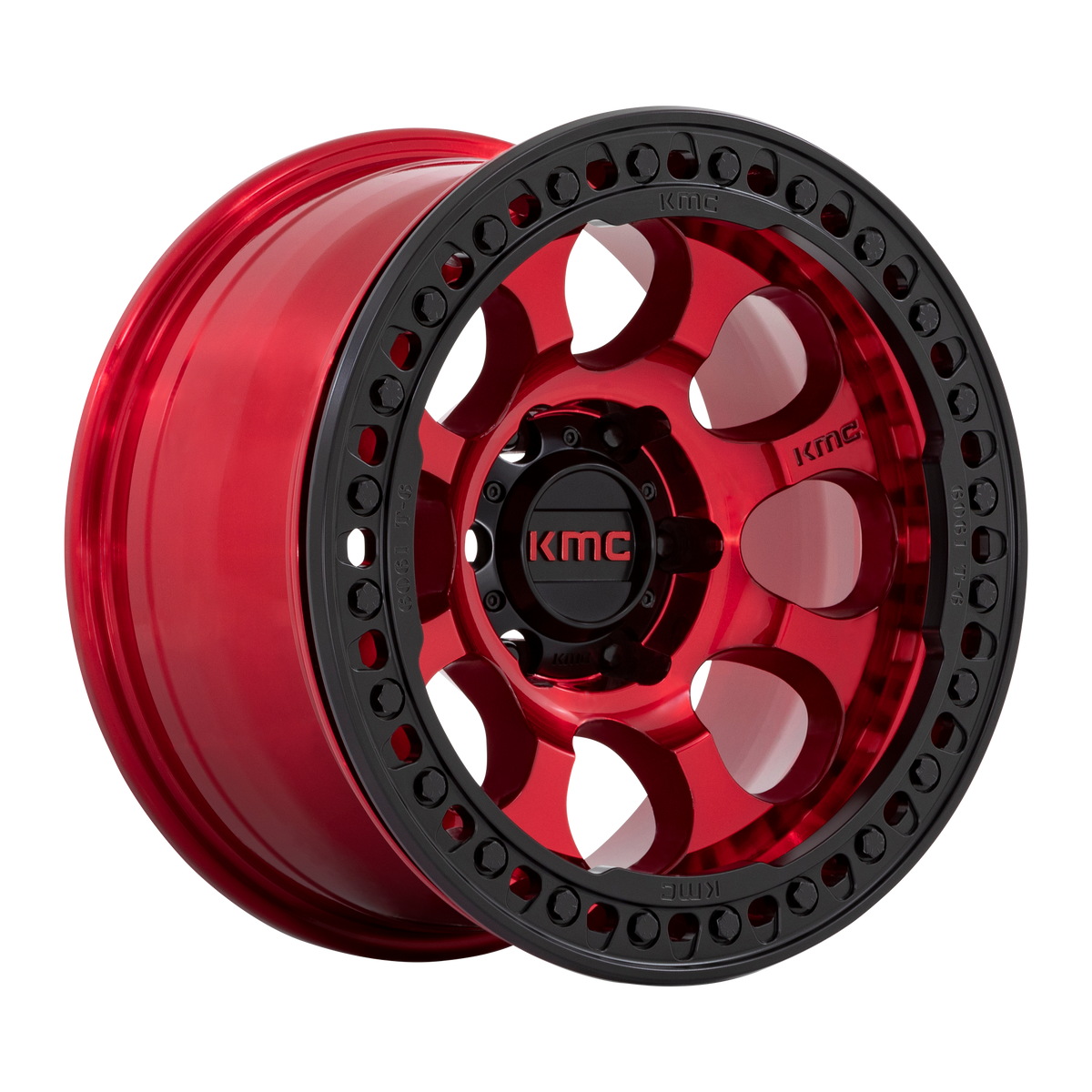 KMC KM237 Riot Beadlock wheel in Candy Red with Satin Black Ring, universal fit