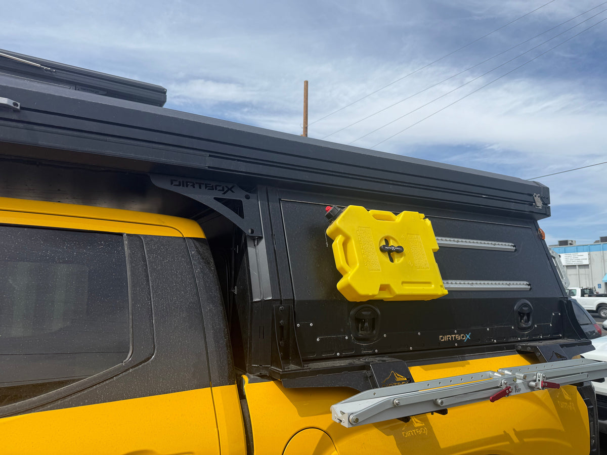 Dirtbox Overland RotopaX fuel and water mount for canopy campers, universal fit