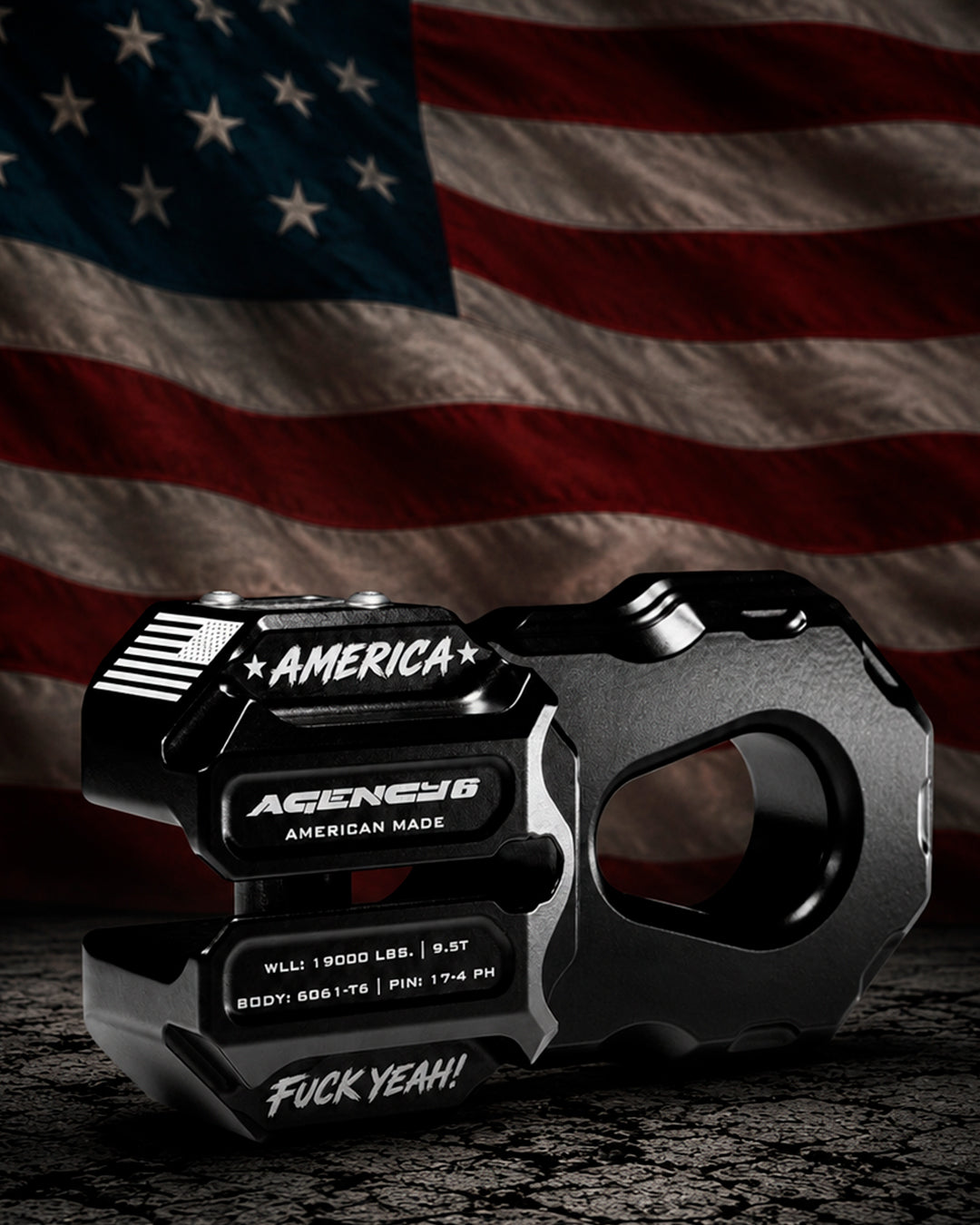 Agency 6 250th Edition Billet Winch Shackle in black for universal fit