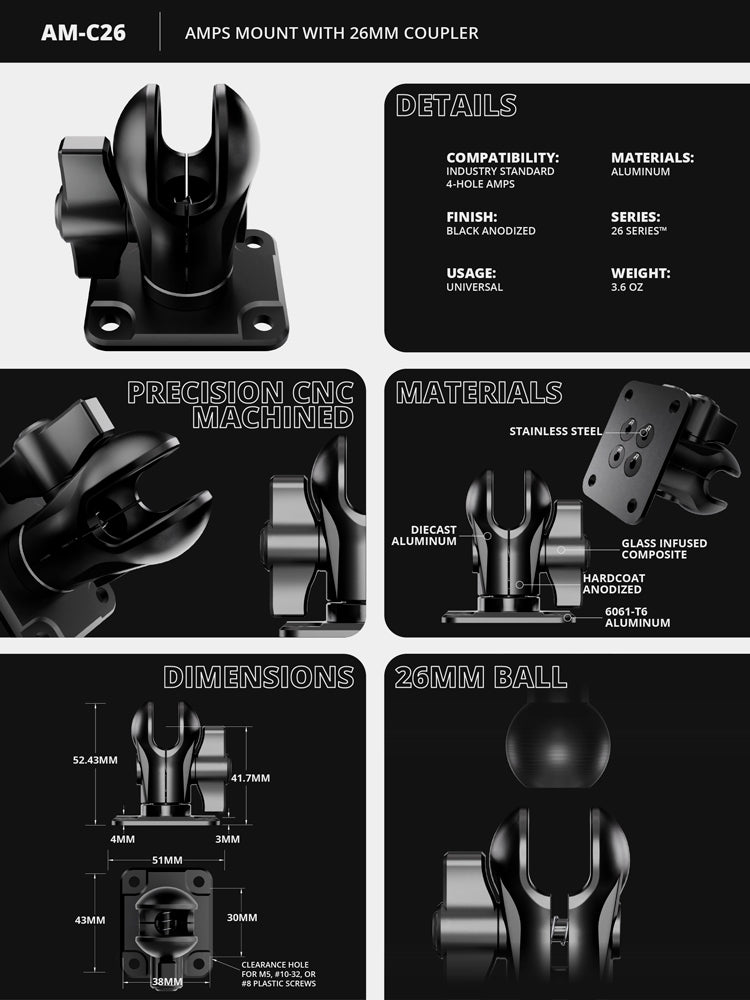 Tackform AMPS short reach adapter, 26mm socket, universal fit