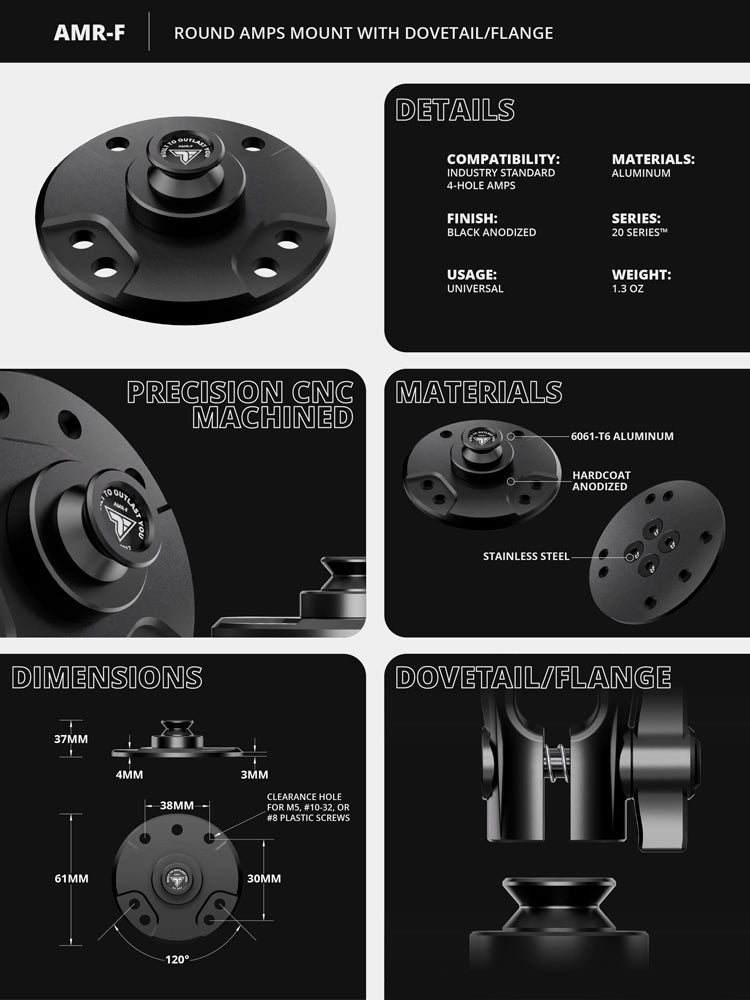 Tackform round amps mount with dovetail/flange top for universal fit