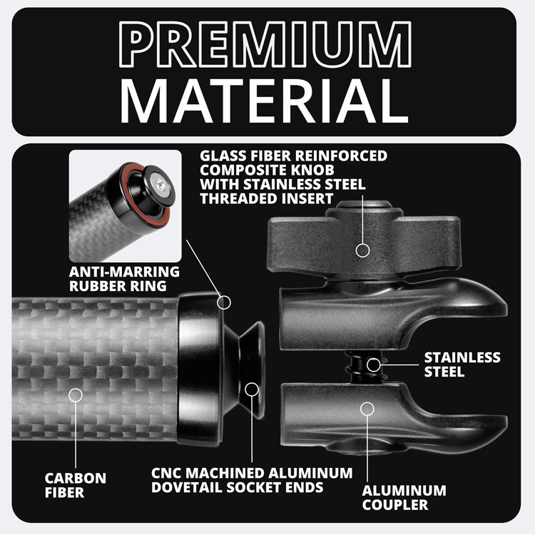 Tackform DuraLock 20 Series carbon fiber arm with dual 20mm sockets for universal fit