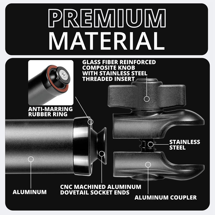 Tackform DuraLock 20 Series aluminum arm with dual 20mm sockets for universal fit